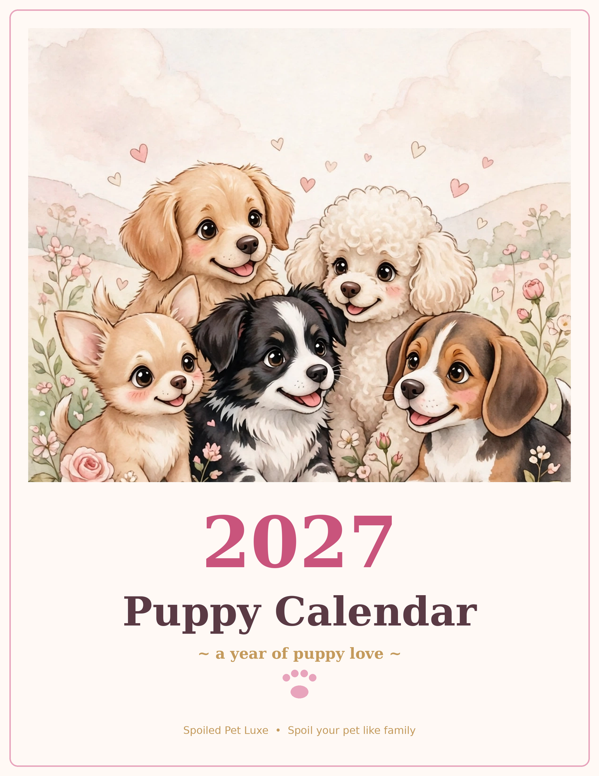 2027 Puppy Calendar — Printable PDF (Digital Download)